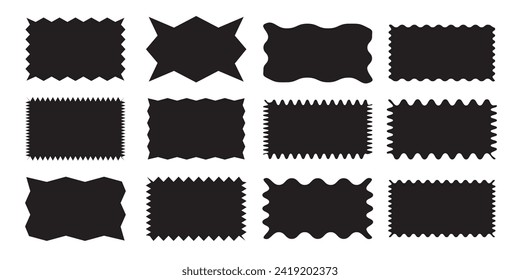 Zigzag edge square shapes icon set. A group of 4 squared shapes with jagged edges. Isolated on a white background. Zigzag frame. 11:11 