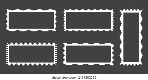 Zigzag edge square shapes icon set. A group of 4 squared shapes with jagged edges. Isolated on a white background. Zigzag frame. 11:11 