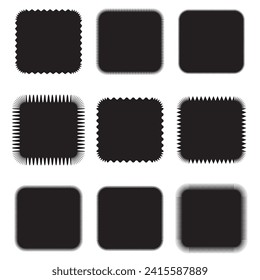 Zigzag Edge Square Silhouette Button Icon Set. A squared symbol with scalloped edges. Isolated on a white background.