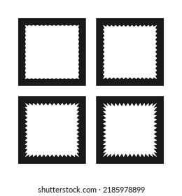 Zigzag edge square stroke icon set. A group of 4 squared shapes with jagged inside edges. Isolated on a white background.