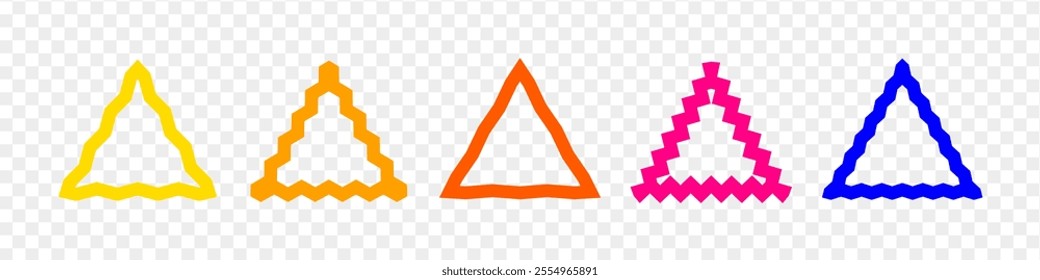 Zigzag edge triangle frames collection. Colorful linear jagged sticker or stamp set with wavy edges