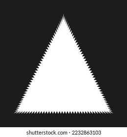 Zigzag edge triangle shape border frame. An empty white triangular outline with jagged edges on a black background.