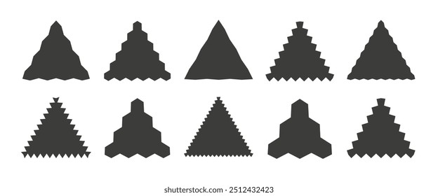 Coleção de formas de triângulo de borda em ziguezague. Adesivo preto irregular ou conjunto de carimbos com bordas onduladas