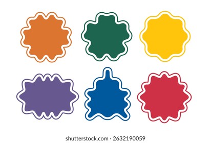 Conjunto de quadros de bordas em ziguezague, Forma geométrica com bordas onduladas, bordas irregulares, Adesivos Quadros Etiquetas Badges Collection, elementos decorativos Ilustração de vetor