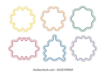 Zigzag edges frames set, Geometric shape with wiggly borders, Jagged borders, Stickers Frames Labels Badges Collection, decorative elements Vector illustration