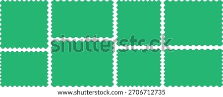Zigzag edges set. Zigzag edge sticker set for discount labels, badges, and sale tags. Scalloped scallop edge shape rectangle, circle shape with with zigzag wavy edge. Postage stamps set