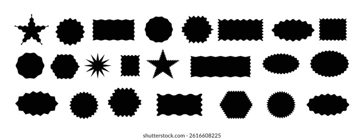 Zigzag edges set. Torn paper, jagged rectangular shape box element set with zigzag edges. Silhouette stickers circle, square.  Geometric zigzag edge shape .vector. 