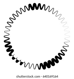 Zig-zag edgy circle element. Abstract monochrome circle.