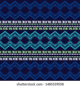 Zigzag. Ethnic boho seamless pattern. Lace. Embroidery on fabric. Patchwork texture. Weaving. Traditional ornament. Tribal pattern. Folk motif. Can be used for wallpaper, textile, wrapping, web.