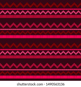 Zigzag. Ethnic boho seamless pattern. Lace. Embroidery on fabric. Patchwork texture. Weaving. Traditional ornament. Tribal pattern. Folk motif. Can be used for wallpaper, textile, wrapping, web.