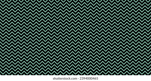 Zigzag geometric pattern. Seamless zig zag vector fashion texture. Retro fashion background. Mint green on black.