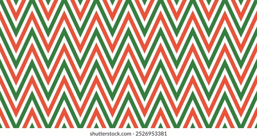 Zigzag green and red stripes. Seamless pattern. Vector illustration.