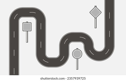 Zigzag highway with road signs. Rules on the streets. Vector