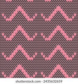 zigzag knit geometric seamless pattern. Jacquard knit tricot fabric print. Classic warm seamless knitted pattern. Textile print design.