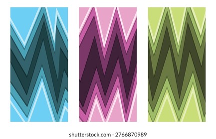 Zigzag layers in shades of blue, green, and pink, perfect for abstract designs, digital backgrounds, or dynamic digital content.
