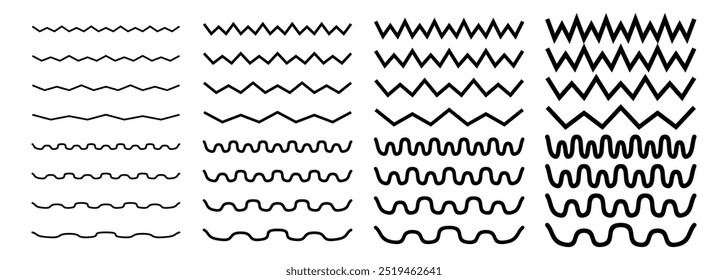 Zigzag Line Art Collection. Horizontal Line Wave Design.