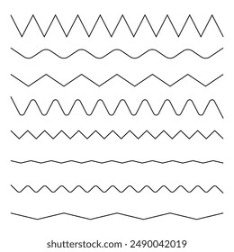 Zigzag line collection. Wavy and curved patterns. Simple black strokes. Seamless horizontal.