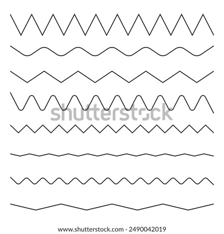 Zigzag line collection. Wavy and curved patterns. Simple black strokes. Seamless horizontal.