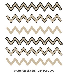 Zigzag line patterns. Decorative sharp shapes. Beige black curves. Vector design elements.