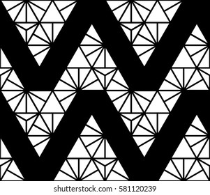 Zigzag line seamless pattern. Monochrome geometric shapes background. Vector illustration