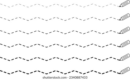 Zigzag line from thin to thick with pencil. Perfect for school activities. Pencil trace activity. Border design.