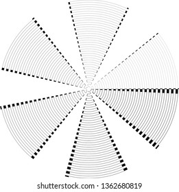 zigzag Lines in Circle Form . Vector Illustration .Technology round Logo . Circular Design element for patterns , backgrounds , brochures, posters . Abstract concentric stripes Geometric shape .
