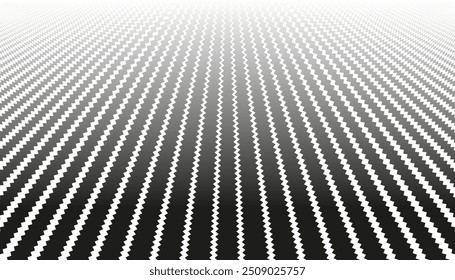 Líneas en zigzag en Perspectiva decreciente. Abstractas fondo blanco y negro texturizado.  Arte vectorial.