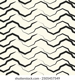 Zigzag lines. Jagged stripes. Seamless surface pattern design with triangular waves ornament. Repeated chevrons wallpaper. Digital paper for page fills, web designing, textile print. Vector art.