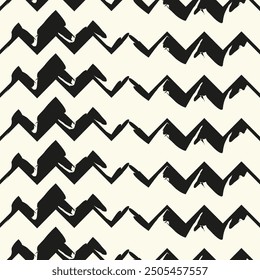 Líneas en zigzag. Rayas irregulares. Diseño de patrón de superficie sin fisuras con adorno de ondas triangulares. Fondo de pantalla de chevrones repetidos. Papel digital para rellenos de páginas, diseño de Web, impresión textil. Arte vectorial.