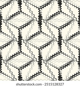 Zigzag lines. Jagged stripes. Seamless surface pattern design with triangular waves ornament. Repeated chevrons wallpaper. Digital paper for page fills, web designing, textile print. Vector art.