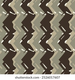 Líneas en zigzag. Rayas irregulares. Diseño de patrón de superficie sin fisuras con adorno de ondas triangulares. Fondo de pantalla de chevrones repetidos. Papel digital para rellenos de páginas, diseño de Web, impresión textil. Arte vectorial.