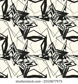 Zigzag lines. Jagged stripes. Seamless surface pattern design with triangular waves ornament. Repeated chevrons wallpaper. Digital paper for page fills, web designing, textile print. Vector art.
