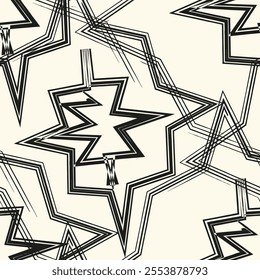 Zigzag lines. Jagged stripes. Seamless surface pattern design with triangular waves ornament. Repeated chevrons wallpaper. Digital paper for page fills, web designing, textile print. Vector art.