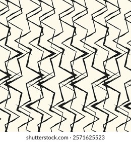 Zigzag lines. Jagged stripes. Seamless surface pattern design with triangular waves ornament. Repeated chevrons wallpaper. Digital paper for page fills, web designing, textile print. Vector art.