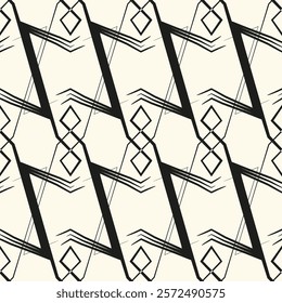 Zigzag lines. Jagged stripes. Seamless surface pattern design with triangular waves ornament. Repeated chevrons wallpaper. Digital paper for page fills, web designing, textile print. Vector art.