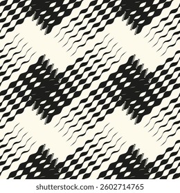 Zigzag lines. Jagged stripes. Seamless surface pattern design with triangular waves ornament. Repeated chevrons wallpaper. Digital paper for page fills, web designing, textile print. Vector art.

