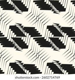 Zigzag lines. Jagged stripes. Seamless surface pattern design with triangular waves ornament. Repeated chevrons wallpaper. Digital paper for page fills, web designing, textile print. Vector art.
