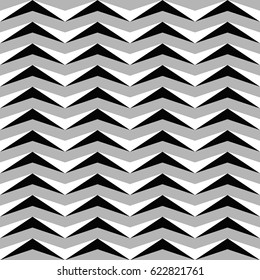 Zigzag lines. Jagged stripes. Seamless surface pattern design with triangular waves ornament. Repeated chevrons wallpaper. Digital paper for page fills, web designing, textile print. Vector art.