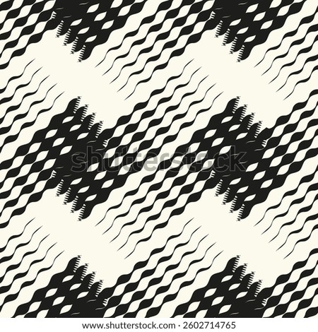Zigzag lines. Jagged stripes. Seamless surface pattern design with triangular waves ornament. Repeated chevrons wallpaper. Digital paper for page fills, web designing, textile print. Vector art.
