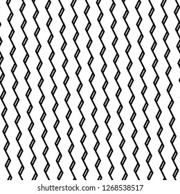 Zigzag lines ornament. Jagged stripes motif. Triangular waves background. Curves image. Linear backdrop. Digital paper, textile print, web design. Seamless pattern.