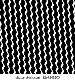 Zigzag lines ornament. Jagged stripes motif. Triangular waves background. Curves image. Linear backdrop. Digital paper, textile print, web design. Seamless pattern