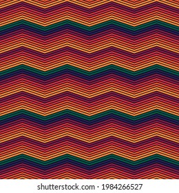 Zigzag lines ornament. Seamless pattern. Jagged stripes motif. Waves ornate. Curves image. Wavy figures background. Ethnic digital paper, tribal textile print, web design, abstract. Vector artwork.