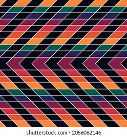 Zigzag-Schmuck. Nahtloses Muster. Zackenbänder-Motiv Dreieckige Wellen, Hintergrund. Biegt Bild um. Lineare Hintergrund. Geometrisches Digitalpapier. Ethnische Textilindustrie. Abstraktes Design. Vektorkunst.