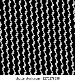 Zigzag lines, polygons ornament. Jagged stripes, figures motif. Triangular waves background. Ethnic backdrop. Digital paper, textile print, web design. Seamless pattern.