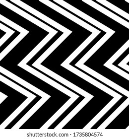 Zigzag lines seamless pattern. Angled jagged stripes ornament. Linear waves motif. Diagonal curves print. Striped background. Tilted broken line shapes wallpaper. Slanted wavy stripe figures. Vector.