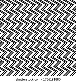 Zigzag lines seamless pattern. Angled jagged stripes ornament. Linear waves motif. Diagonal curves print. Striped background. Tilted broken line shapes wallpaper. Slanted wavy stripe figures. Vector