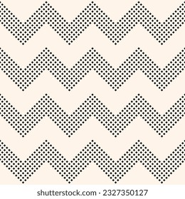 Zigzag lines seamless pattern. Vector chevron texture. Simple monochrome stripes made from small square dots. Black and white abstract striped zig zag background. Stylish minimalist geometric design