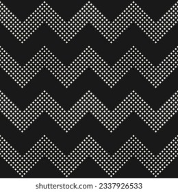 Zigzag lines seamless pattern. Vector chevron texture. Simple monochrome stripes made from small square dots. Black and white abstract striped zig zag geometric background. Stylish minimalist design