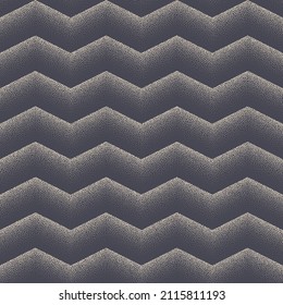 Zigzag Lines Stipple Structure Vector Seamless Pattern Retro Abstract Background. Dotted Repetitive Geometric Texture Simple Repetitive Classic Wallpaper. Vintage Colours Halftone Art Illustration