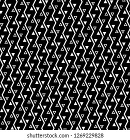 Zigzag lines, triangles ornament. Geometric background. Jagged stripes, triangular shapes motif. Linear backdrop. Digital paper, textile print, web design. Seamless pattern.